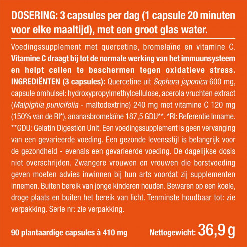 Witte achtergrond van het pillendoosje Quercetine