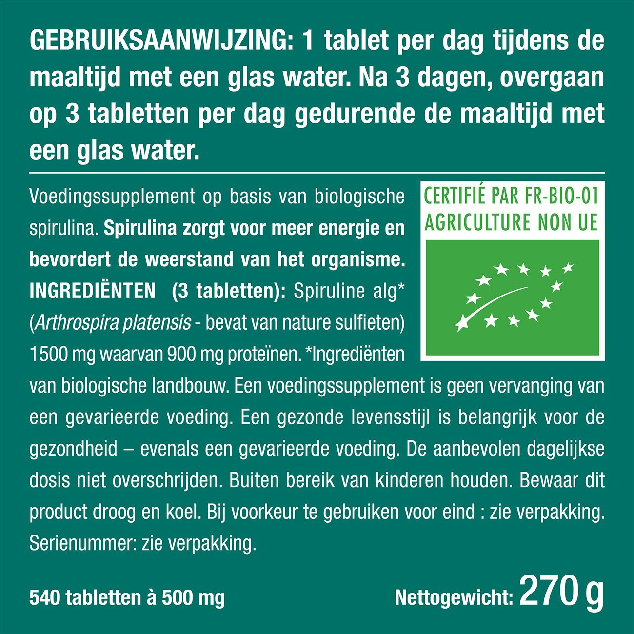 Foto van het voedingssupplement Biologische Spirulina Foto van het voedingssupplement Biologische Spirulina