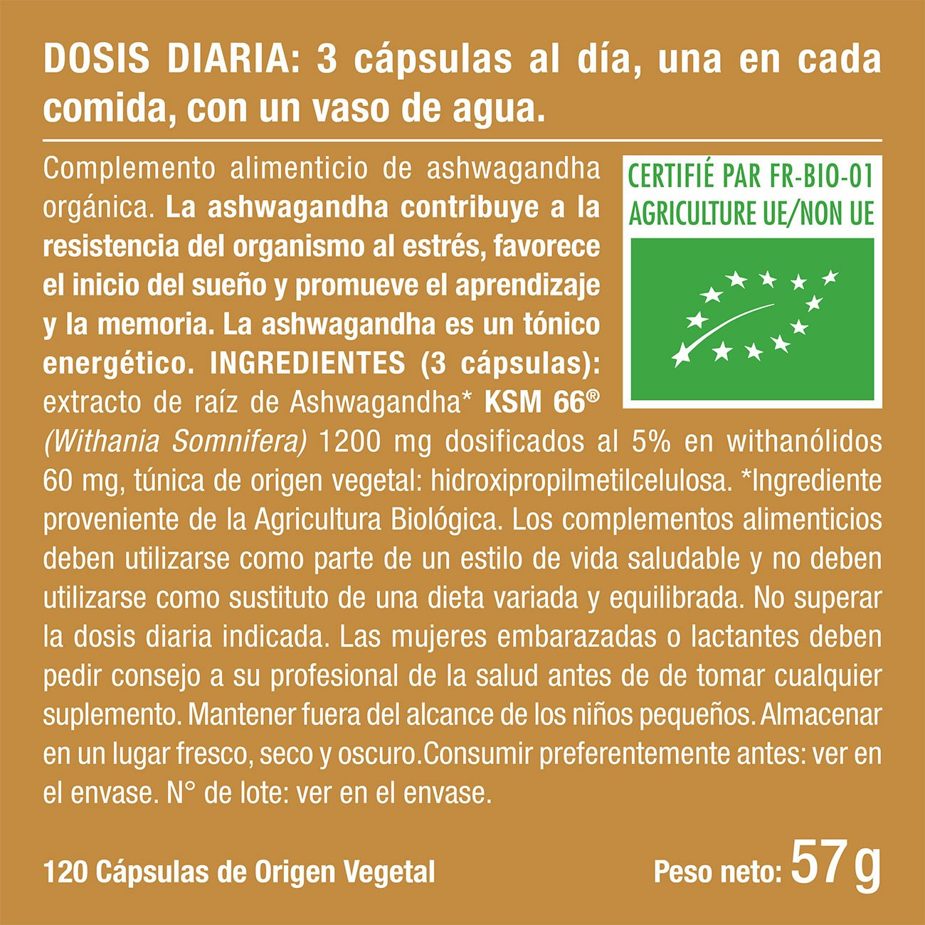 Imagen del envase del suplemento Ashwagandha BIO Imagen del envase del suplemento Ashwagandha BIO