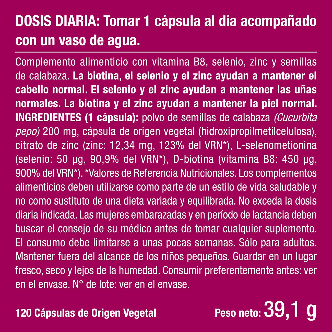 Imagen del envase del suplemento Biotina Imagen del envase del suplemento Biotina