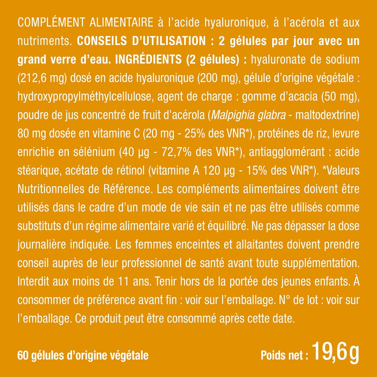 Bienfaits et contre indications pour Acide Hyaluronique