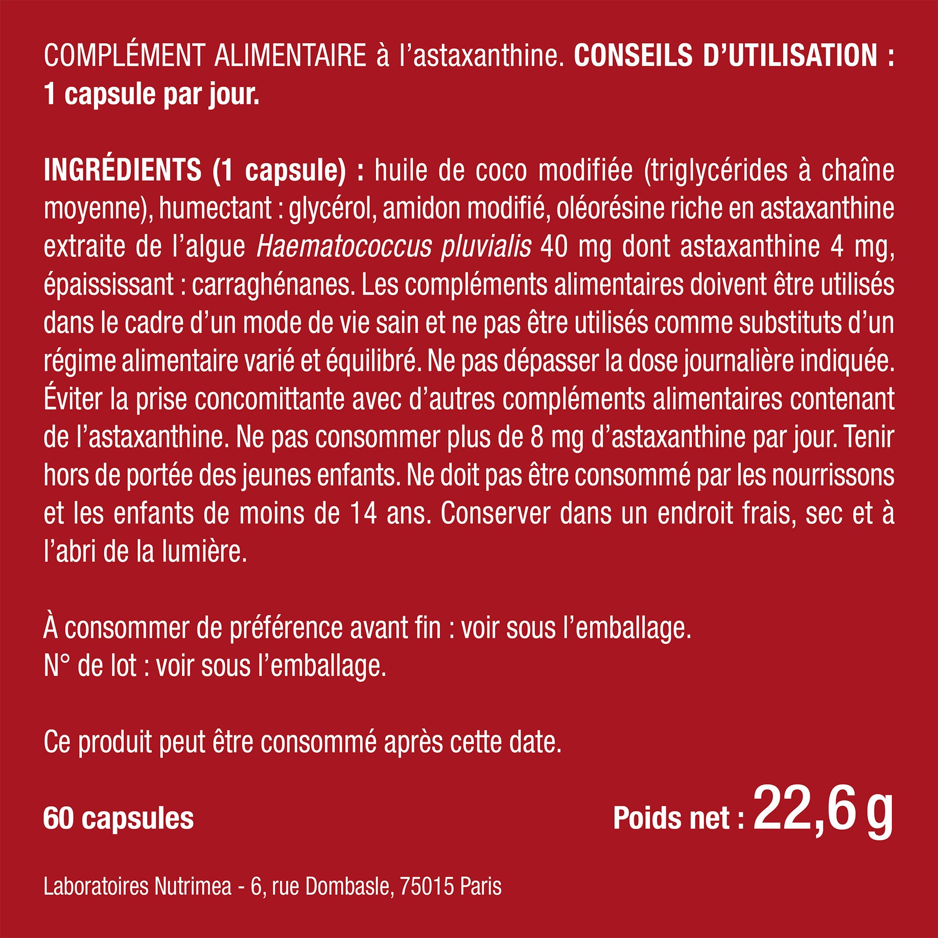 astaxanthine composition