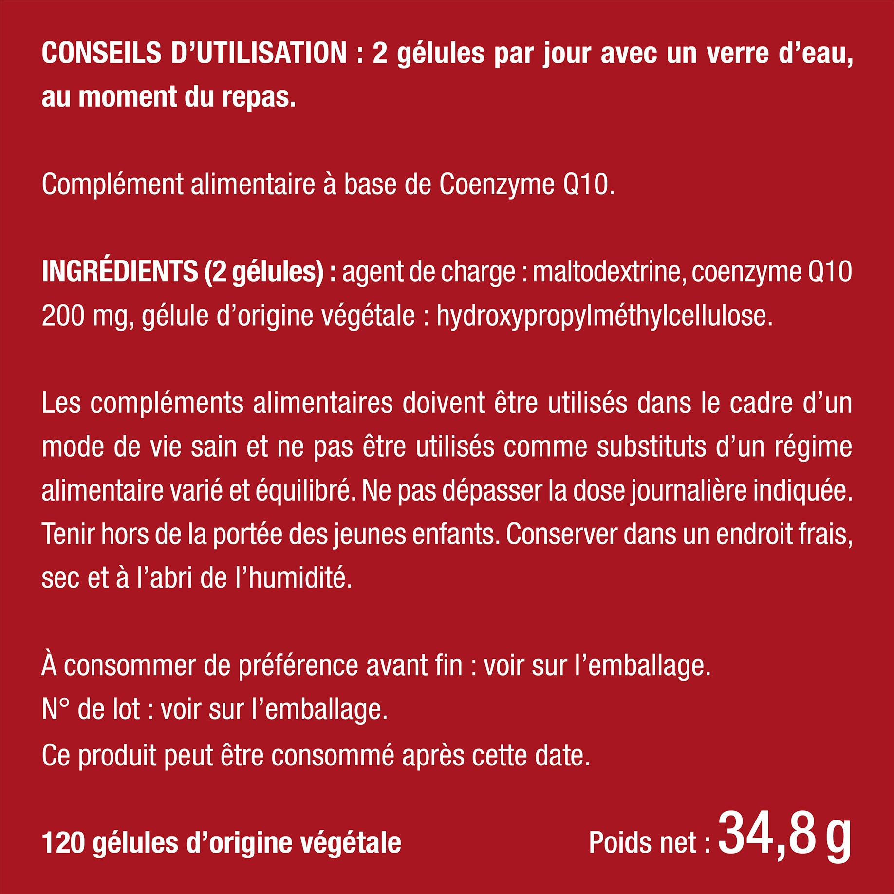 Etiquette de la coezyme Q10 nutrimea