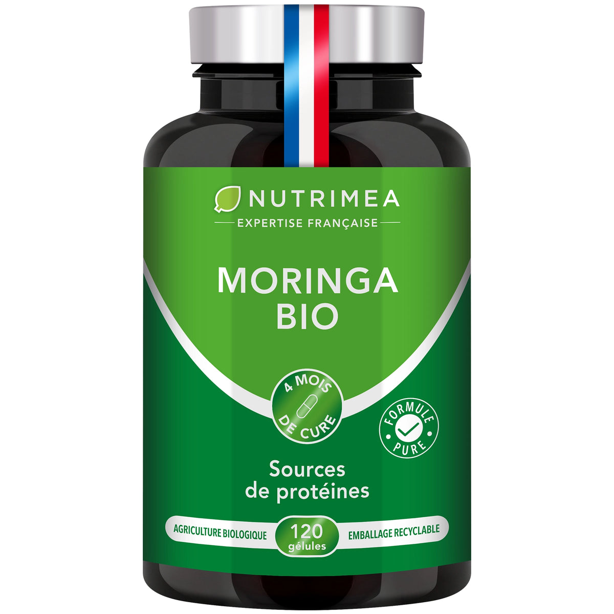 Fond blanc du pilulier de Moringa Oleifera Bio