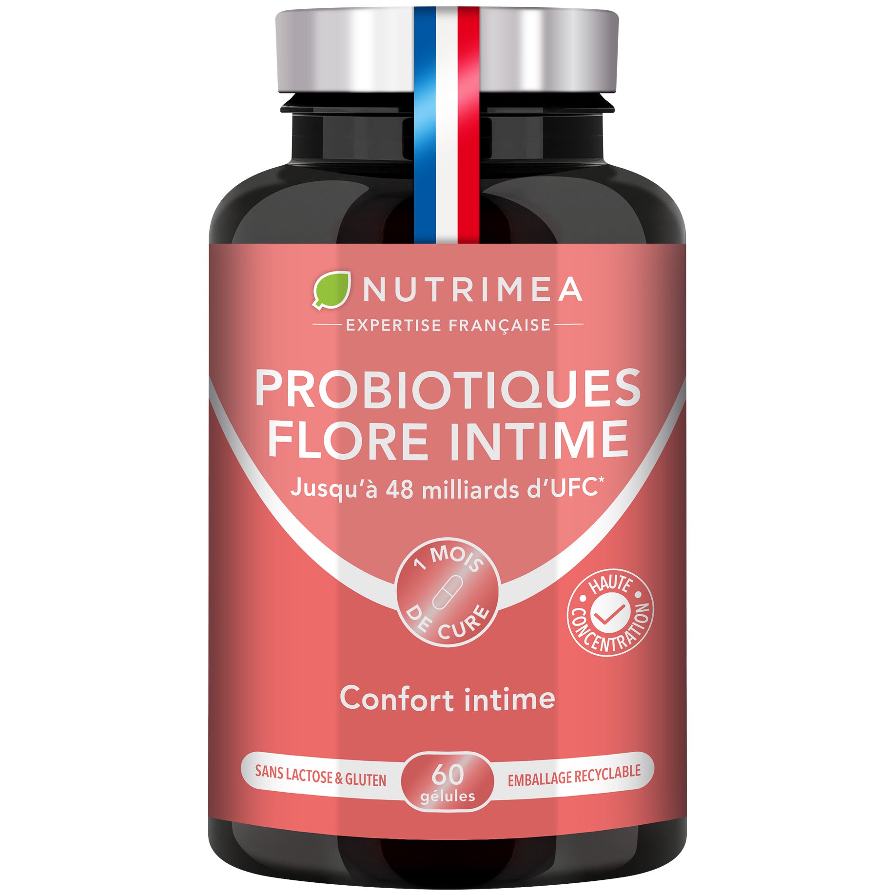 Fond blanc du pilulier de Probiotiques Flore Intime