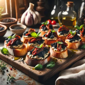 Illustration bruschettas à l’Ail Noir et Tomates Confites