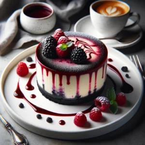 Illustration cheesecake à l’Ail Noir et Framboises