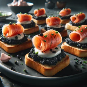 Illustration crostinis de Saumon Fumé et Ail Noir