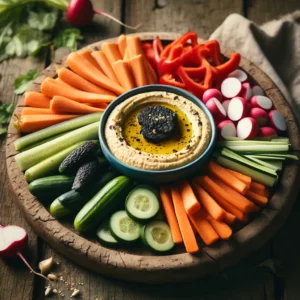 Illustration houmous à l’Ail Noir et Ses Légumes Croquants