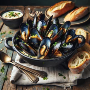 Illustration moules à la Crème d’Ail Noir