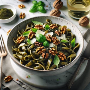 Illustration pâtes au Pesto d’Ail Noir et Noix