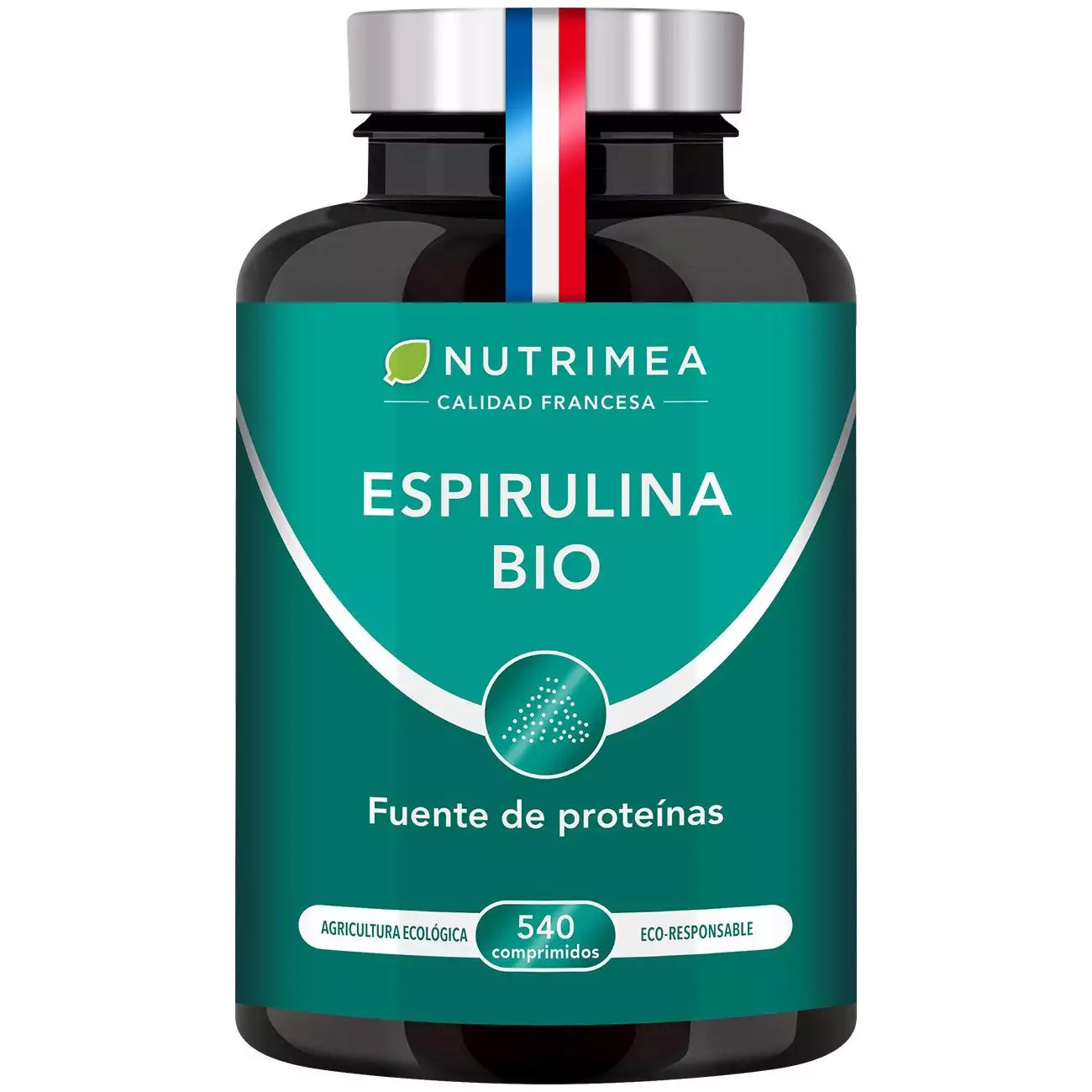 Fondo blanco del bote Espirulina