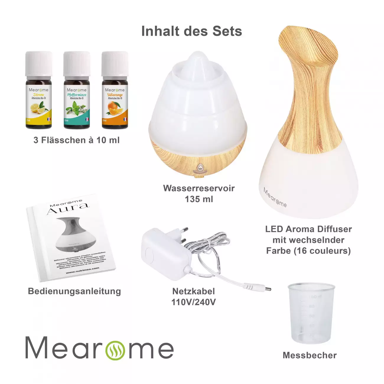 Bild des Ätherische Öle Aromatherapie Set "Initiation" - Diffuser & 3 Ätherische Öle 100% BIO