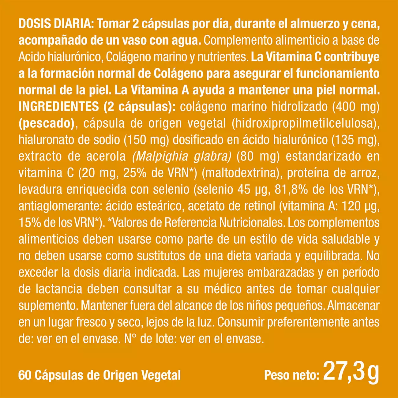 Beneficios y contraindicaciones de Ácido Hialurónico con Colágeno Marino