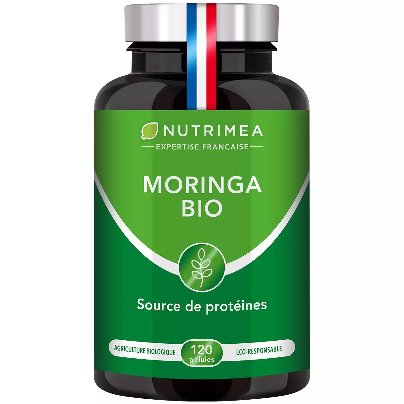 Fond blanc du pilulier de Moringa Oleifera Bio