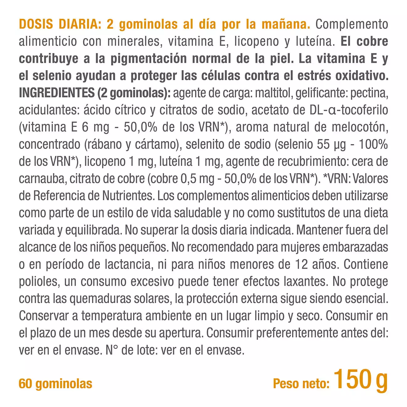 Gominolas para Bronceado como complemento alimenticio 