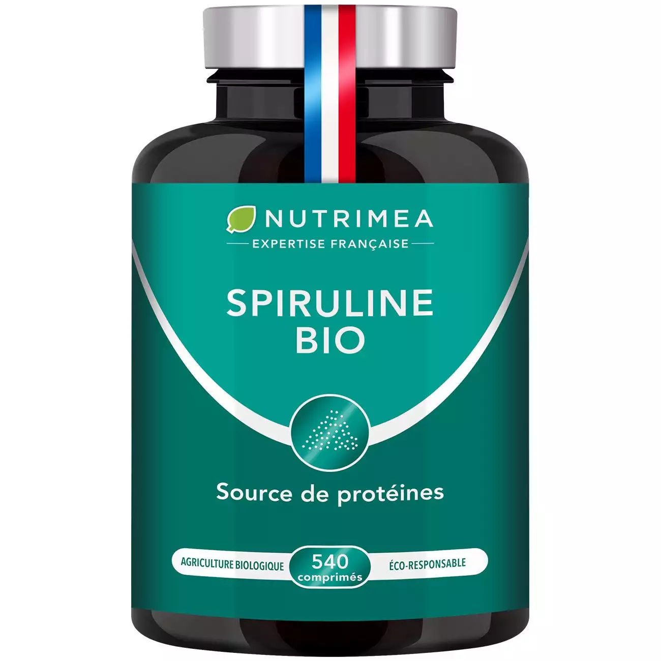 Fond blanc du pilulier de Spiruline Bio