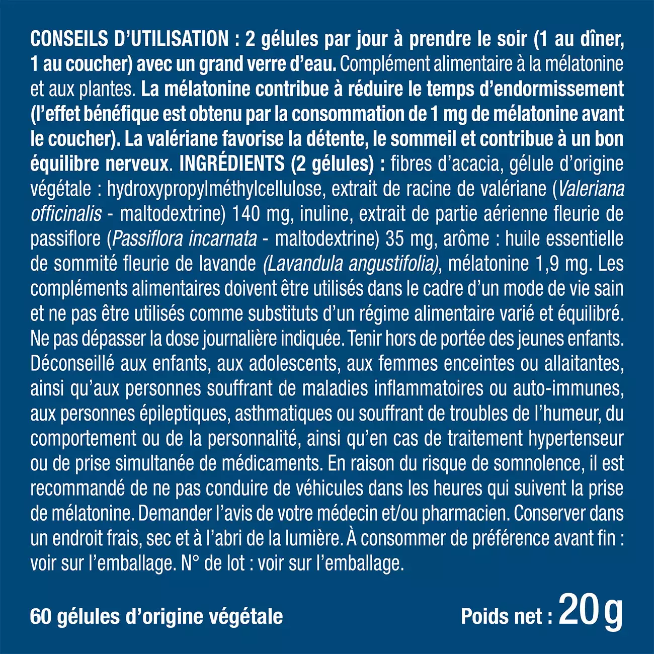 Bienfaits et contre indications pour Mélatonine