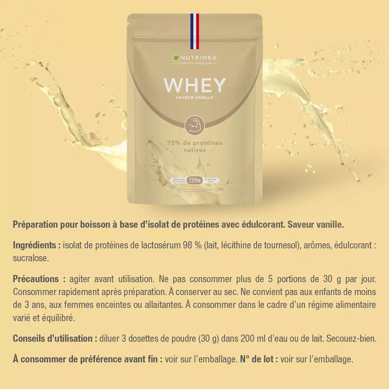 Protéine whey native Française Parfum vanille et chocolat, pas cher