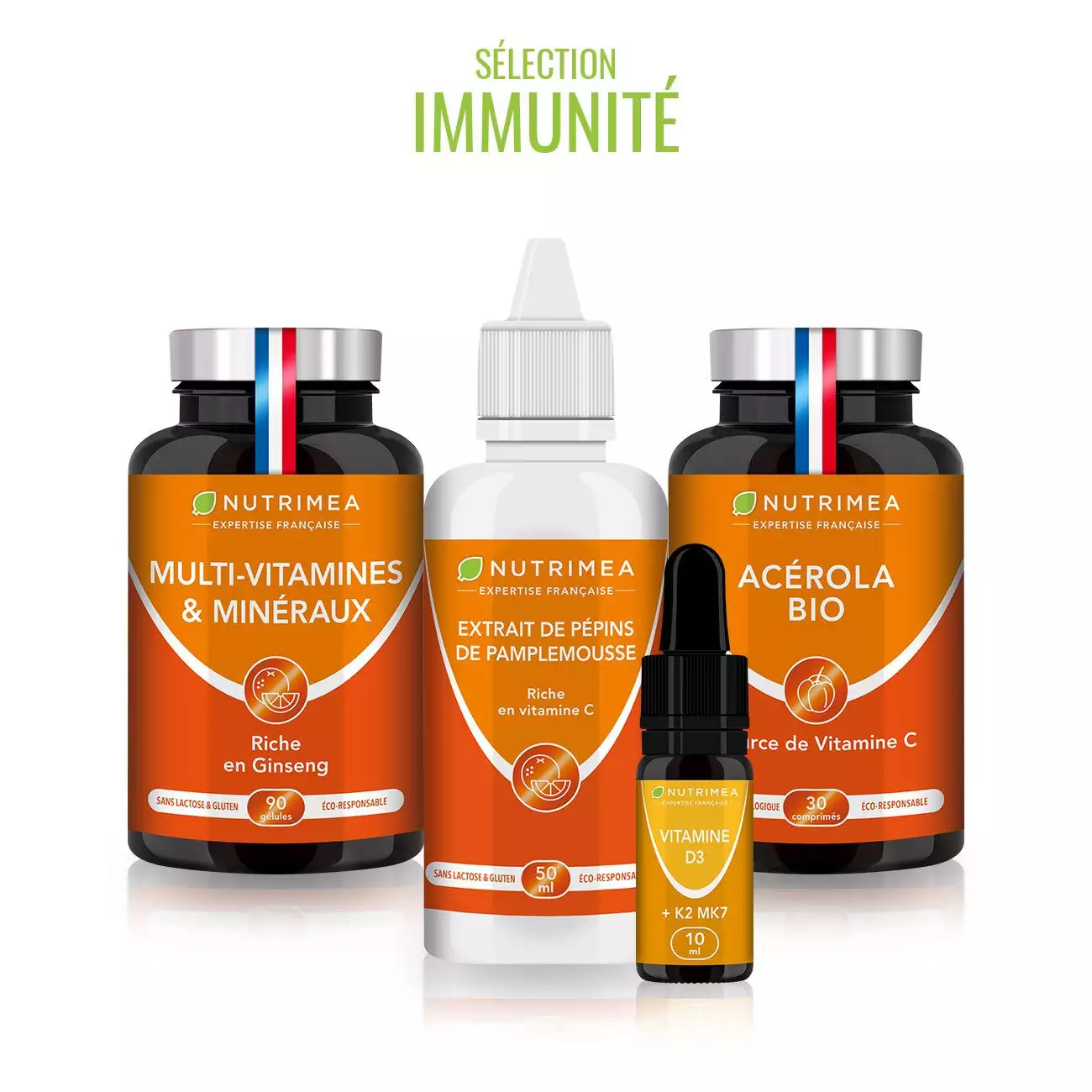 Fond blanc du pilulier de Sélection IMMUNITÉ PLUS - Multivitamines, Acérola BIO, EPP & Vitamine D