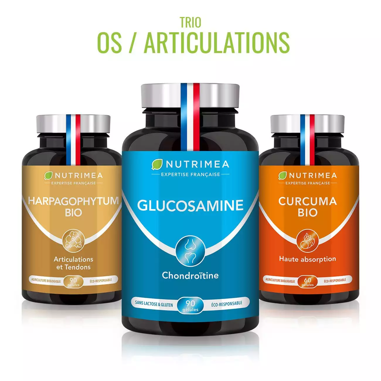 Fond blanc du pilulier de Trio ARTICULATIONS - Glucosamine, Harpagophytum, Curcuma