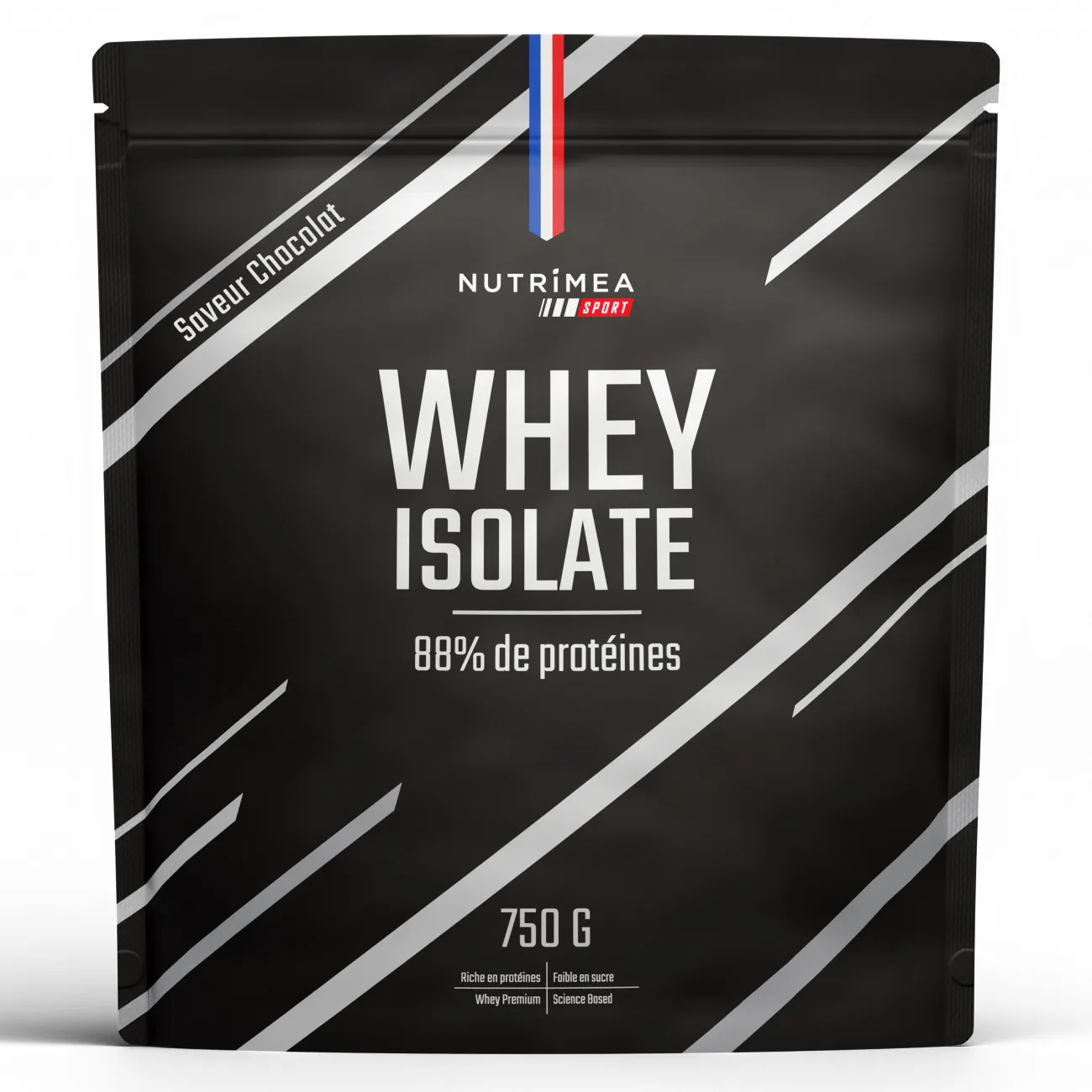 Fond blanc du sachet de Whey protéines saveur chocolat Fond blanc du sachet de Whey protéines saveur chocolat