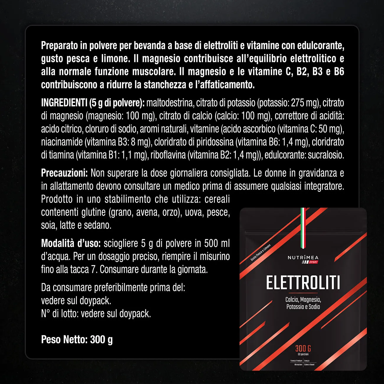 Ingredienti di elettroliti con sali minerali e vitamine Ingredienti di elettroliti con sali minerali e vitamine