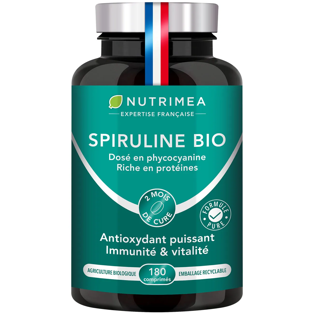 Fond blanc du pilulier de Spiruline Bio 180