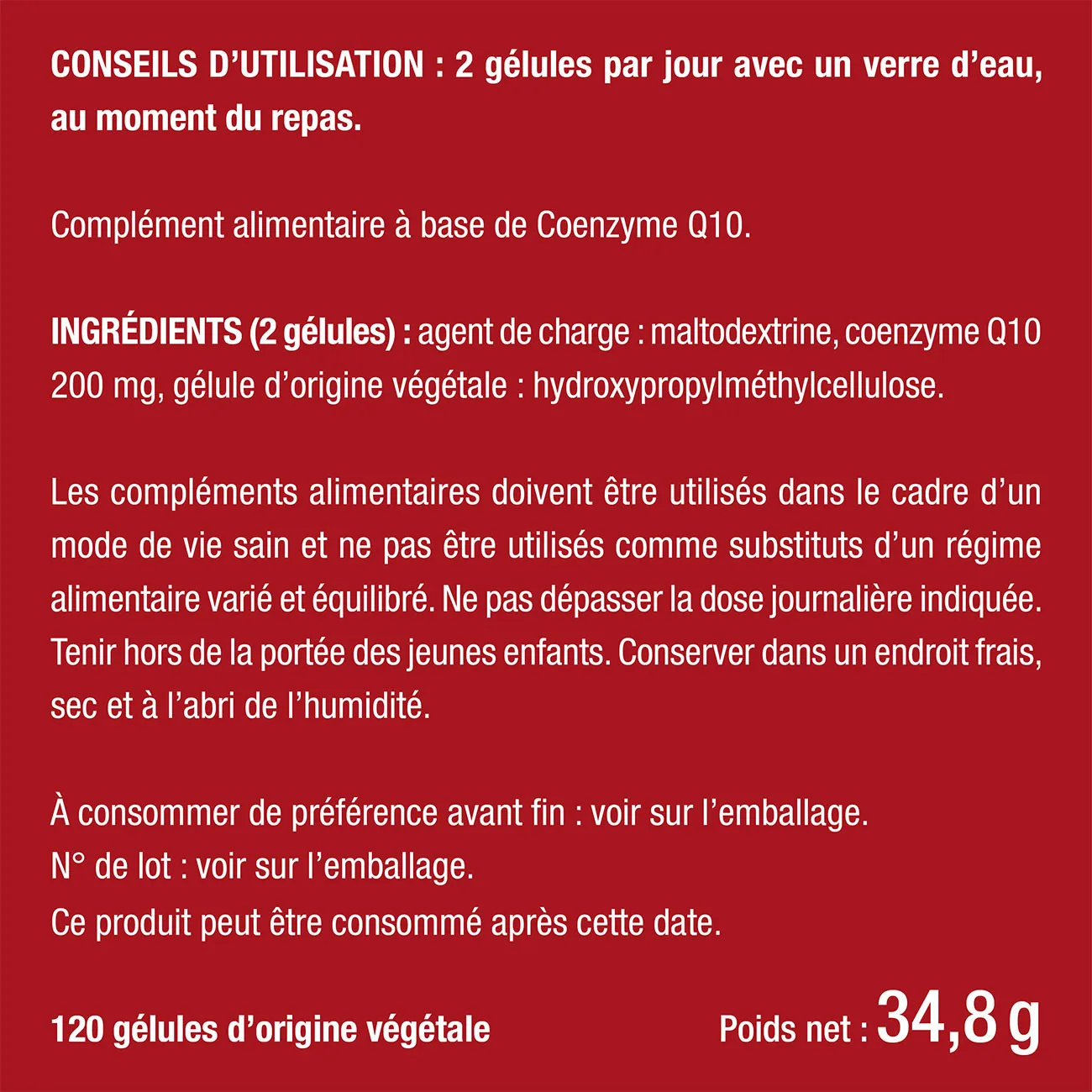 Etiquette de la coezyme Q10 nutrimea