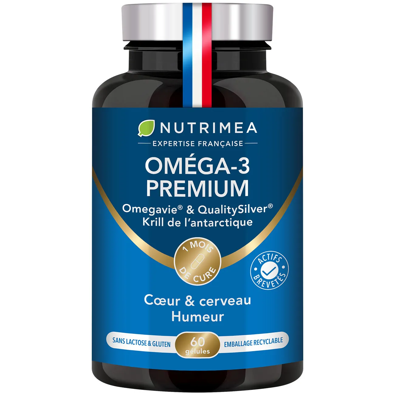 Fond blanc du pilulier d'omega 3