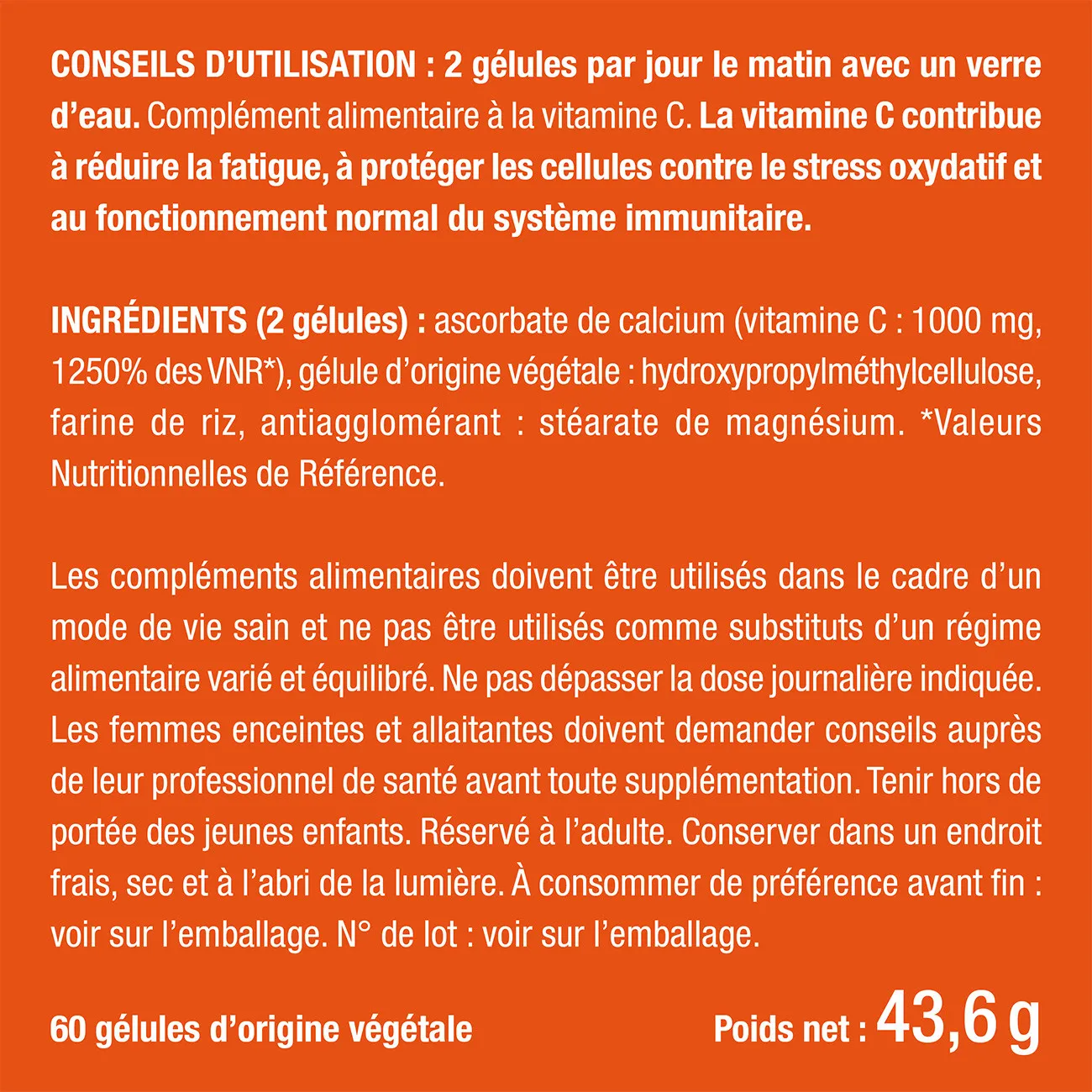 Bienfaits et contre indications pour Vitamine C 1000 mg