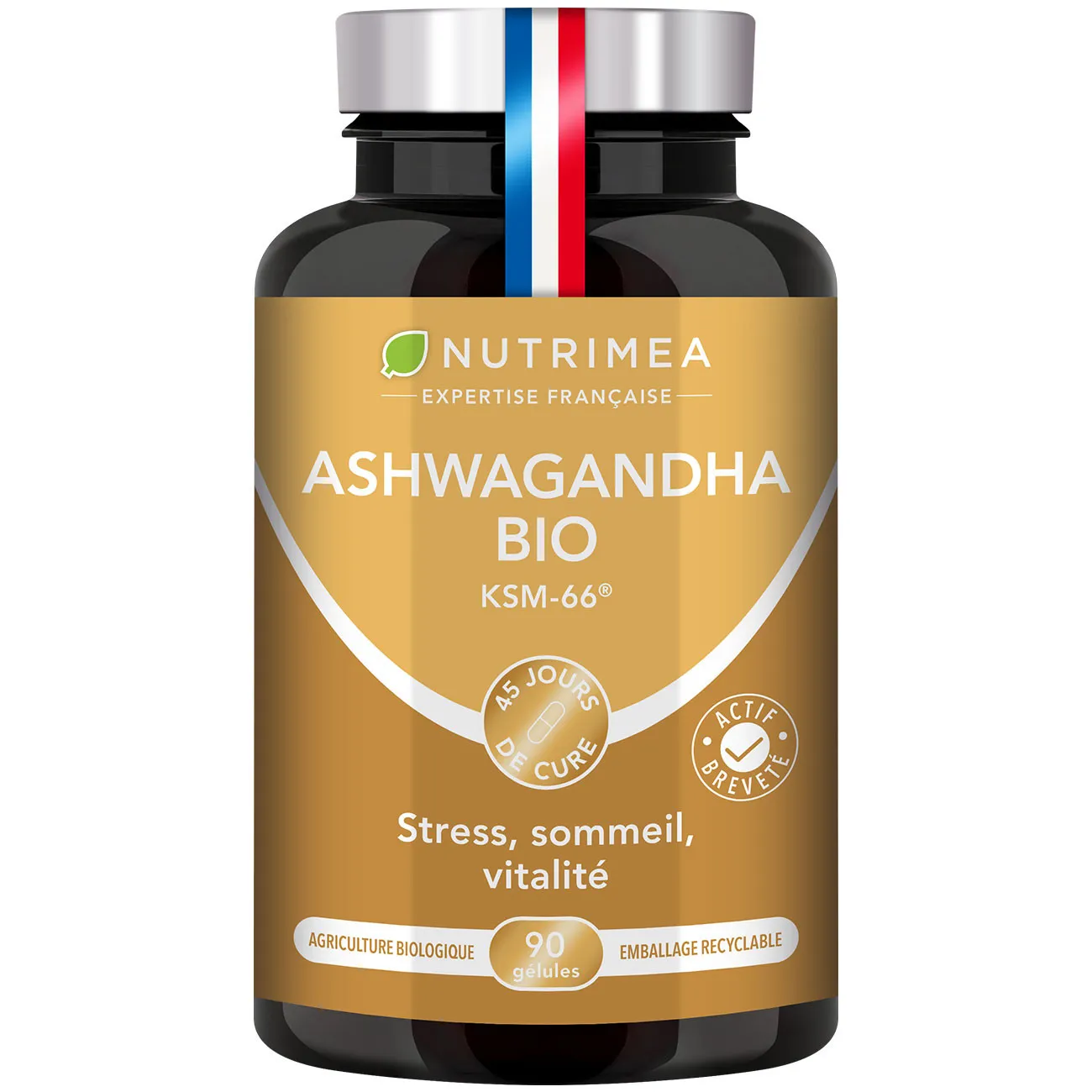 Fond blanc du pilulier de Ashwagandha Bio