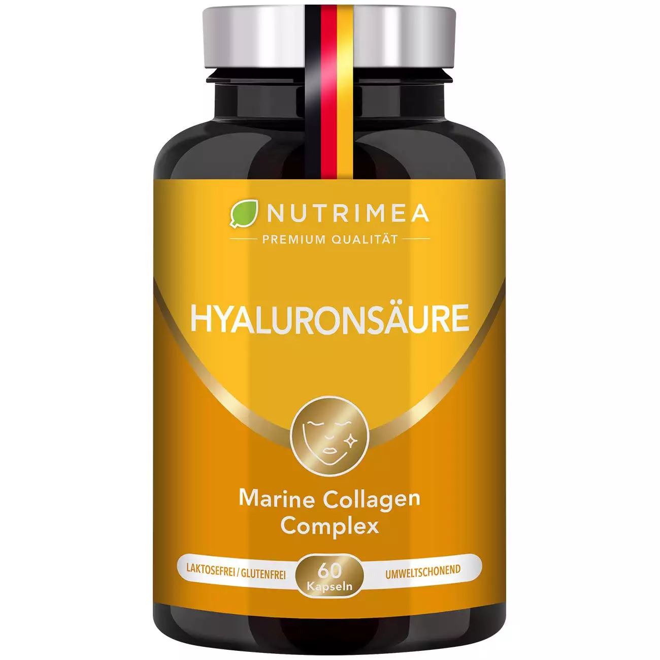 Weißer Hintergrund der Pillenbox von Hyaluronsäure Kapseln - 4in1 Premium Hyaluron