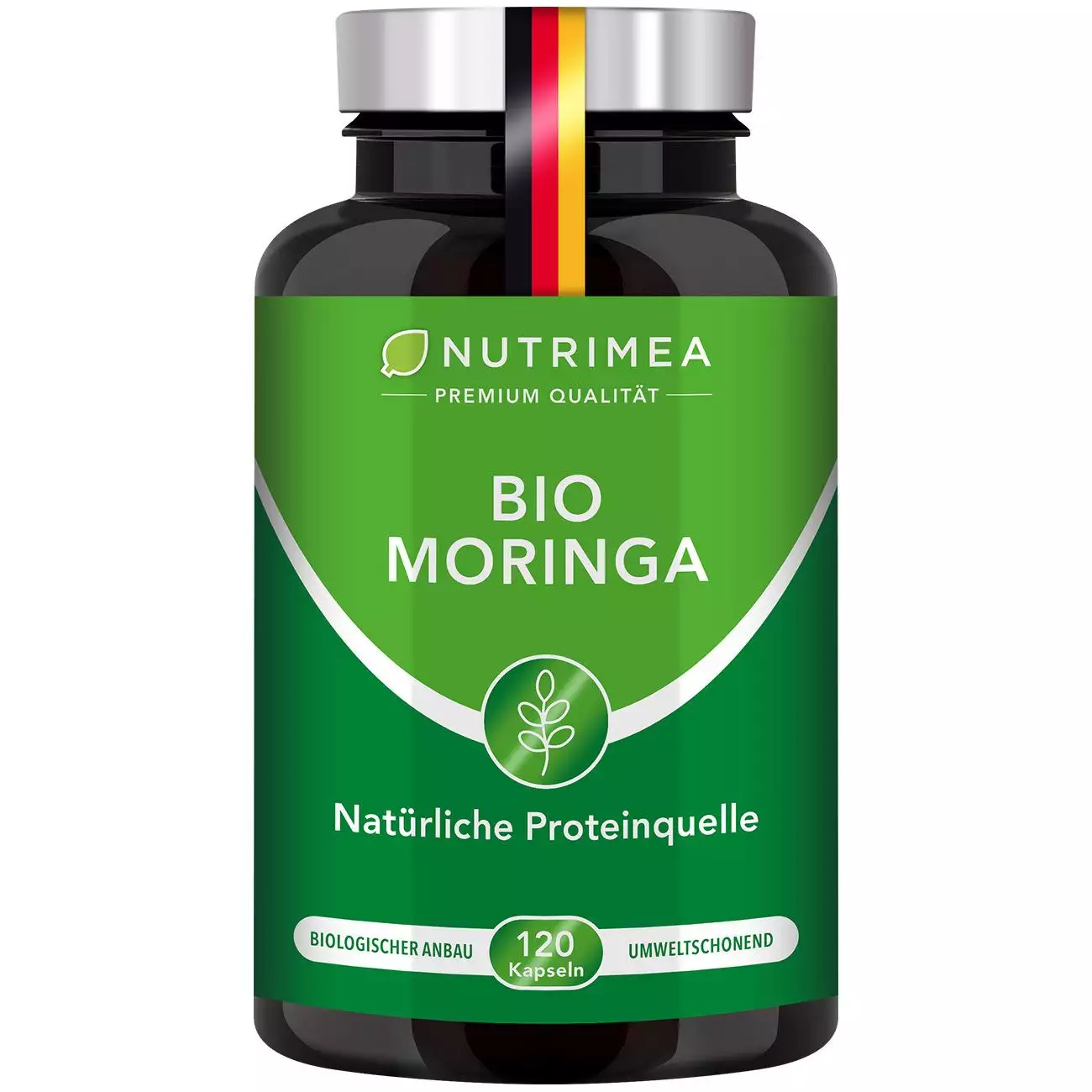 Weißer Hintergrund der Pillenbox von Moringa Oleifera BIO