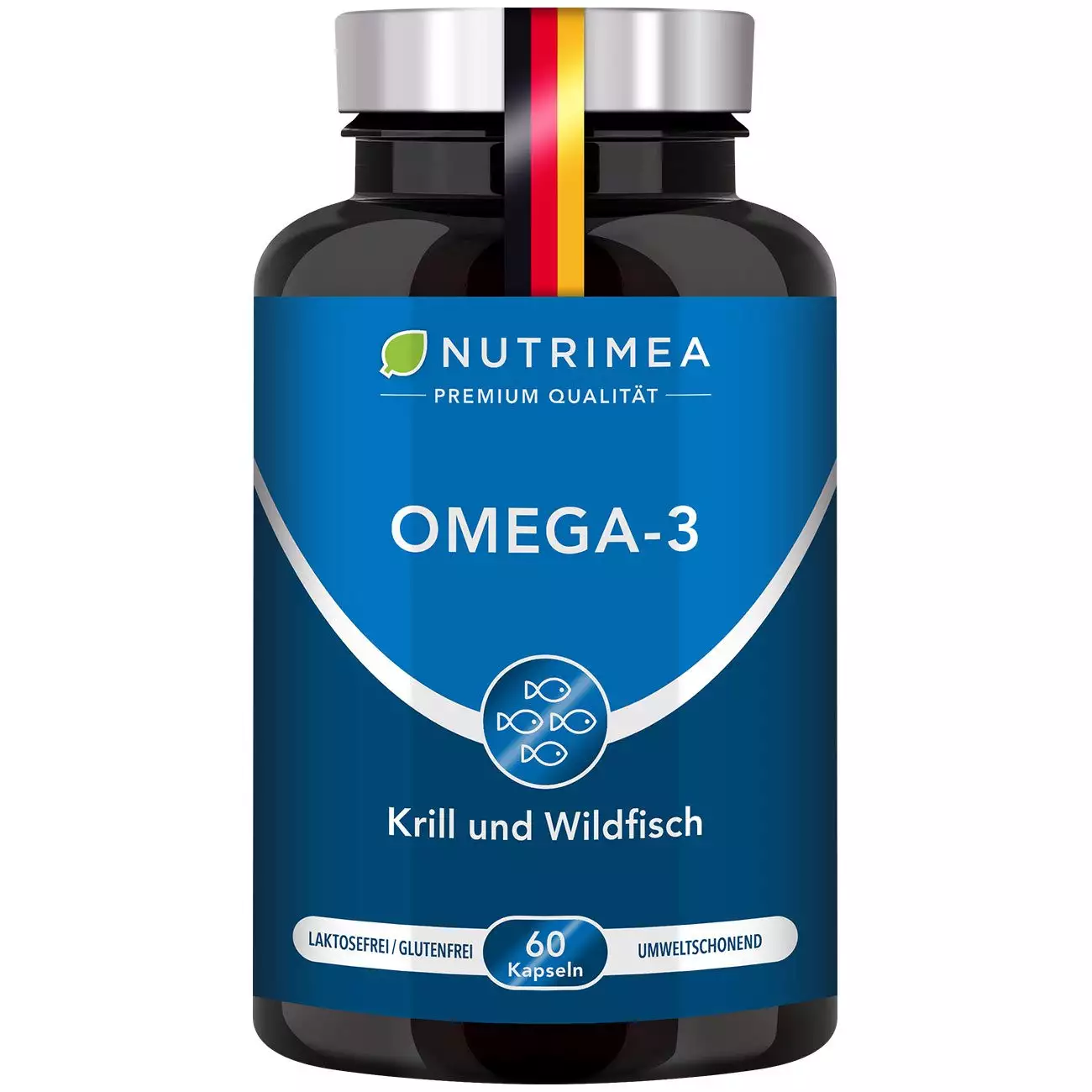 Weißer Hintergrund der Pillenbox von Omega 3 + Krill