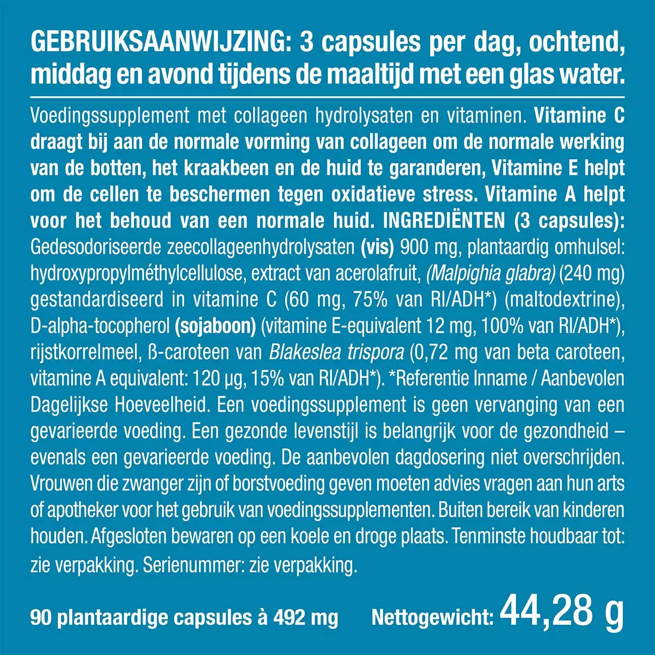 Witte achtergrond van het pillendoosje ZeeCollageen Type I & II 900 mg