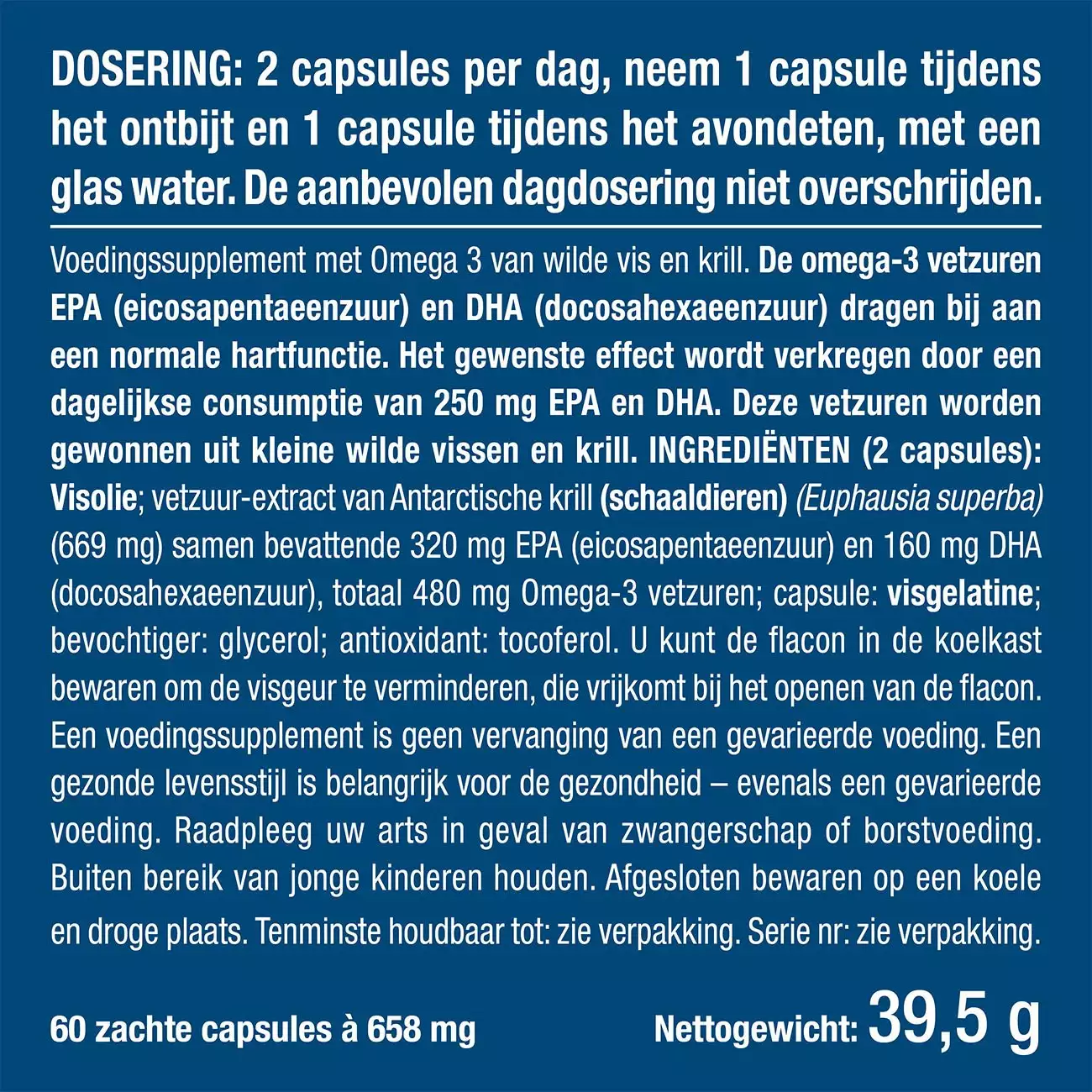 Witte achtergrond van het pillendoosje Omega3 + Krill